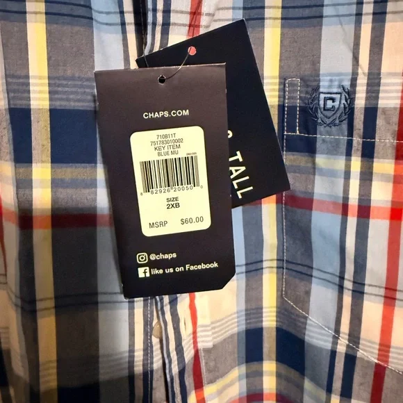 Chaps Men’s Multicolor Blue Plaid Short Sleeve Button-Down Shirt big tall - Picture 6 of 7